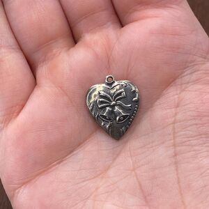 Vintage 925 Sterling Silver Christmas Wedding Bells Puffy Heart Pendant Charm